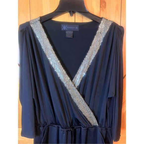 🌿 Kardashian Kollection Black Jumpsuit V-neck Wrap Sequins - Size XL - Picture 3 of 10